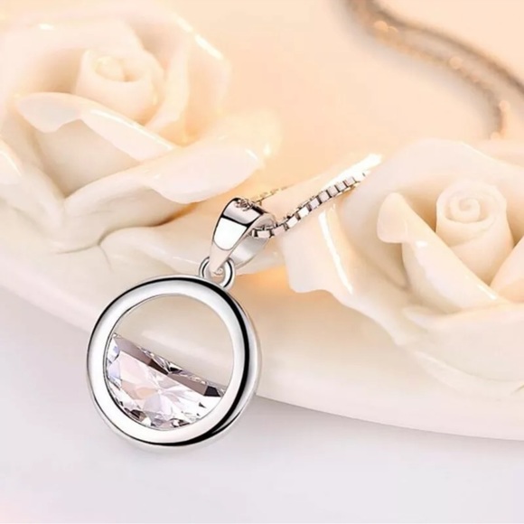 Women Cute Jewelry Cubic Zirconia Silver Necklace Pendants Wedding Gifts - Picture 3 of 5